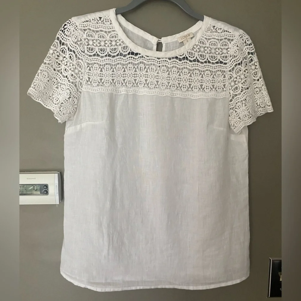 J. CREW White Crochet 100% Linen Top Size 0